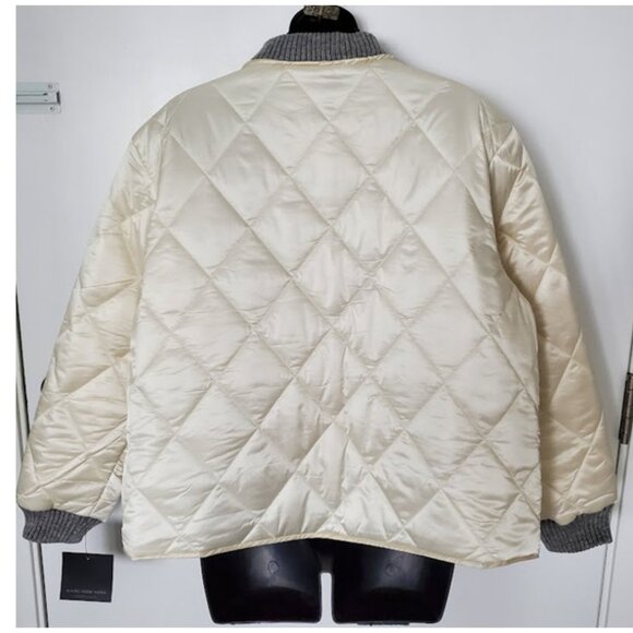 NWT Quilted Bomber Jacket Cream Satin Coat Size L Marc New York Street Style - Picture 3 of 13